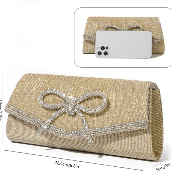 Sparkly Bow Evening Clutch Bag Rhinestone Dressy Purses for Weddings Prom - Picture 3 of 8